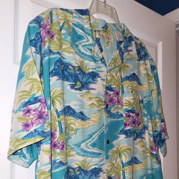 Island Republic Silk Hawaiian Shirt Size X Large Floral Blue Green - Picture 4 of 8